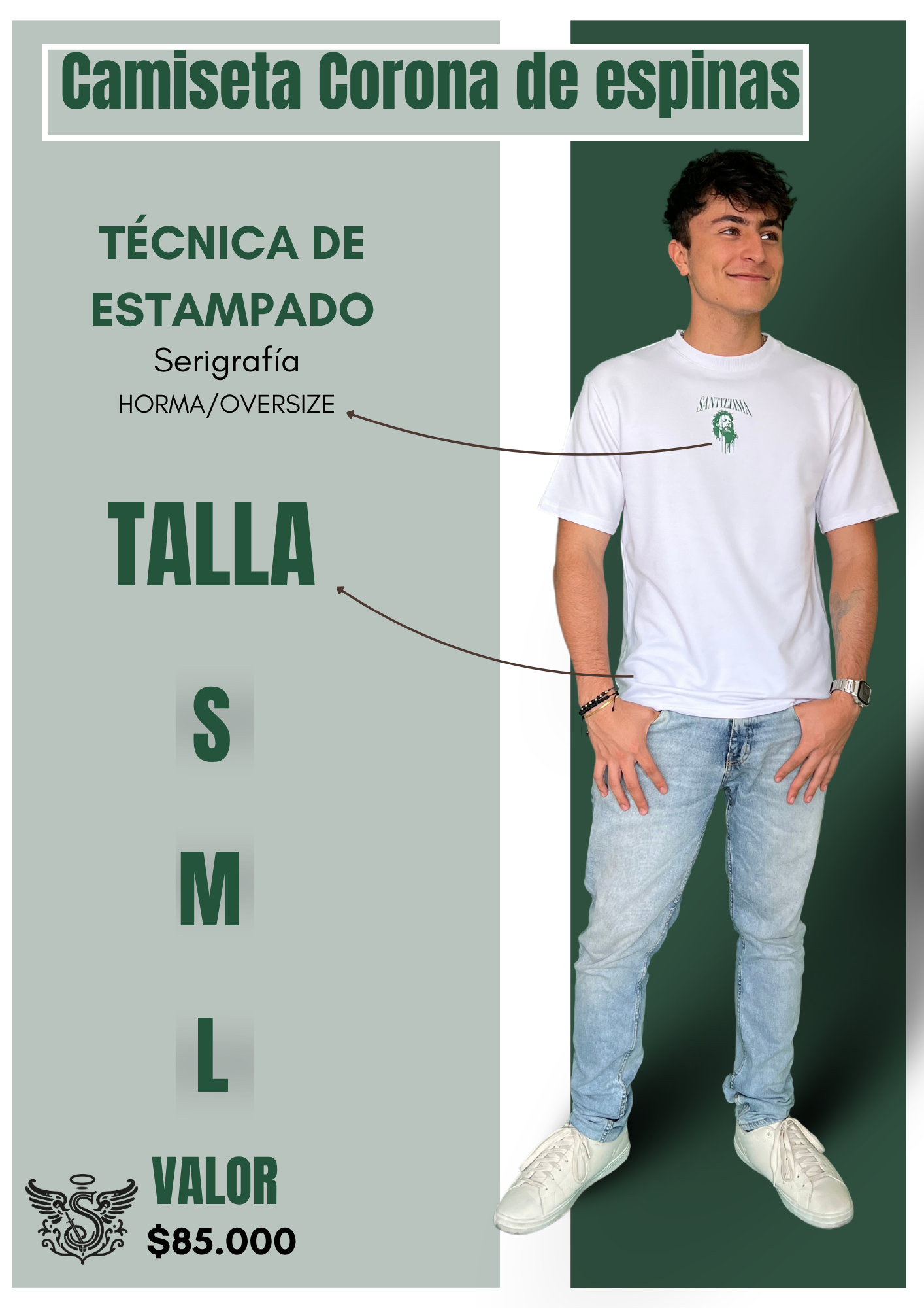 camiseta manga corta corona de espinas verde